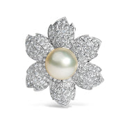 Bids.com 18K White Gold 2 3/4 Cttw Diamond and 12.5 MM Cultured Freshwater Pearl Floral Brooch Pin (G-H Color, VS1-VS2 Clarity) Accessories White Smoke White.Gold / 2.81