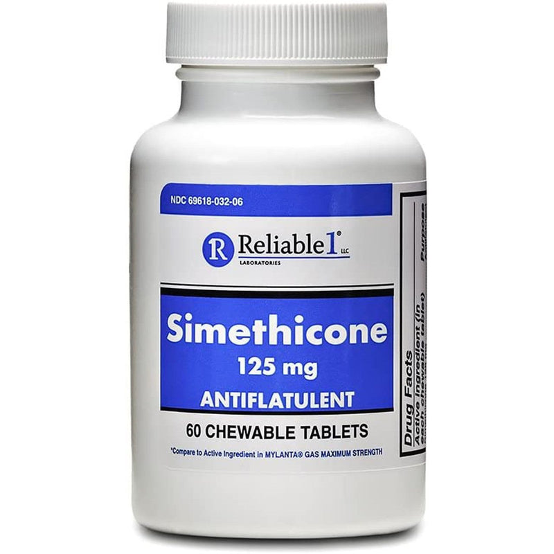 Reliable-1 Laboratories Reliable-1 Laboratories Simethicone Antiflatulent, 125 Mg Chewable Tablets, 60/Bottle Health & Beauty Light Gray