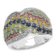 Bids.com 3.07 Carat Genuine Multi Sapphire .925 Sterling Silver Ring Rings White Smoke size 7.00,size 6.00,size 8.00,size 9.00
