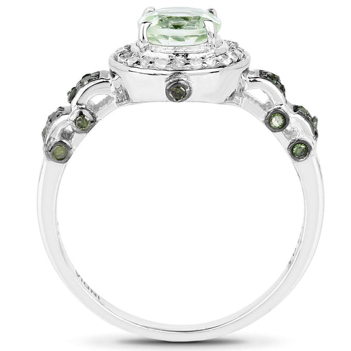 Bids.com 1.07 Carat Genuine Green Amethyst, Green Diamond and White Diamond .925 Sterling Silver Ring Rings White Smoke size 6.00,size 7.00,size 8.00,size 5.00,size 9.00,size 10.00