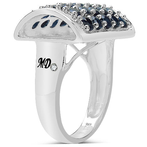 Bids.com 3.51 Carat Genuine Blue Sapphire & White Diamond .925 Sterling Silver Ring Rings White Smoke size 8.00,size 6.00,size 7.00,size 9.00