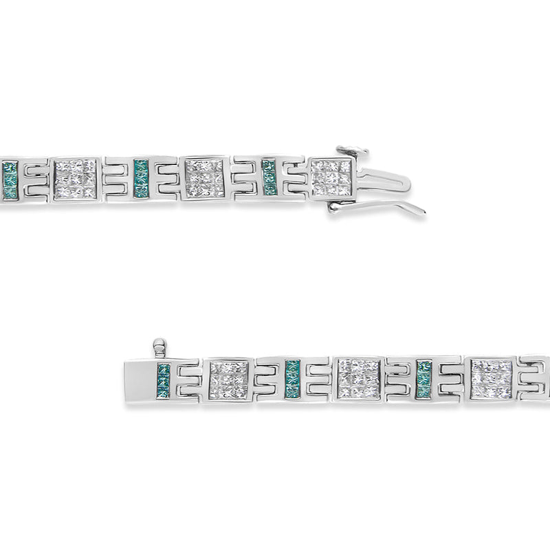 Bids.com 14K White Gold Princess-Cut white and Blue Diamond 3.00 cttw Fashion Link Bracelet (H-I Color, SI1-SI2 Clarity) Bracelets White Smoke White.Gold / 7
