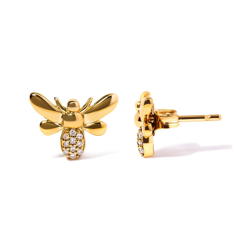Bids.com 10K Yellow Gold Diamond Accented Bumble Bee Stud Earring (H-I Color, I1-I2 Clarity) Earrings White Smoke Yellow.Gold / 0.06