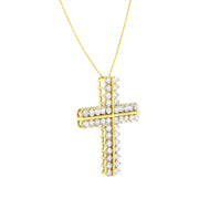 Bids.com 10K Yellow Gold 4.0 Cttw Diamond Two Row Cross 18" Pendant Necklace (J-K Clarity, I1-I2 Color) Necklaces White Smoke Yellow.Gold / 18