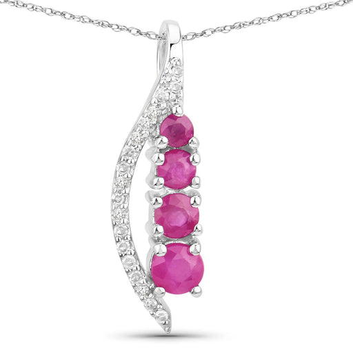 Bids.com 0.43 Carat Genuine Ruby and White Diamond 14K White Gold Pendant Pendants White Smoke