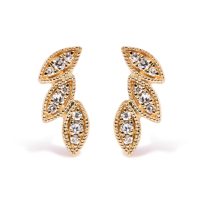 Bids.com 10K Yellow Gold 1/10 Cttw Diamond Triple Leaf Stud Earring (H-I Color, I1-I2 Clarity) Earrings White Smoke Yellow.Gold / 0.072