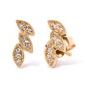 Bids.com 10K Yellow Gold 1/10 Cttw Diamond Triple Leaf Stud Earring (H-I Color, I1-I2 Clarity) Earrings White Smoke Yellow.Gold / 0.072