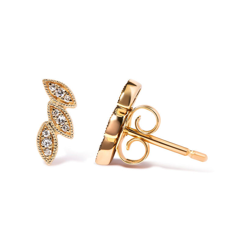 Bids.com 10K Yellow Gold 1/10 Cttw Diamond Triple Leaf Stud Earring (H-I Color, I1-I2 Clarity) Earrings White Smoke Yellow.Gold / 0.072