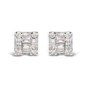 Bids.com 10K White Gold 1/7 Cttw Round and Baguette Diamond Mosaic Square Stud Earrings (H-I Color, I1-I2 Clarity) Earrings White Smoke White.Gold / 0.144