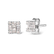 Bids.com 10K White Gold 1/7 Cttw Round and Baguette Diamond Mosaic Square Stud Earrings (H-I Color, I1-I2 Clarity) Earrings White Smoke White.Gold / 0.144
