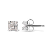 Bids.com 10K White Gold 1/7 Cttw Round and Baguette Diamond Mosaic Square Stud Earrings (H-I Color, I1-I2 Clarity) Earrings White Smoke White.Gold / 0.144
