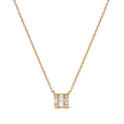 Bids.com 10K Yellow Gold 1/10 Cttw Round and Baguette Diamond Mosaic Composite Square 18" Inch Pendant Necklace (H-I Color, I1-I2 Clarity) Necklaces White Smoke Yellow.Gold / 18