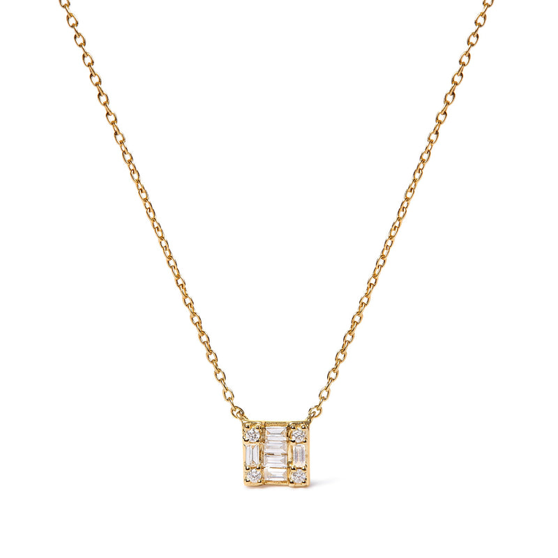 Bids.com 10K Yellow Gold 1/10 Cttw Round and Baguette Diamond Mosaic Composite Square 18" Inch Pendant Necklace (H-I Color, I1-I2 Clarity) Necklaces White Smoke Yellow.Gold / 18