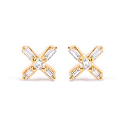 Bids.com 10K Yellow Gold 1/10 Cttw Round and Baguette Diamond Criss Cross X Stud Earring (H-I Color, I1-I2 Clarity) Earrings White Smoke Yellow.Gold / 0.096