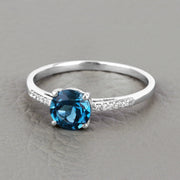 Bids.com 1.05 Carat Genuine London Blue Topaz and White Diamond 14K White Gold Ring Rings Dark Gray size 7.00,size 6.00,size 8.00,size 9.00,size 5.00