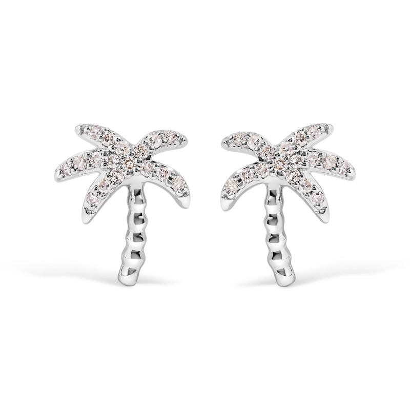 Bids.com 10K White Gold 1/10 Cttw Diamond  Encrusted Palm Tree Stud Earrings (H-I Color, I1-I2 Clarity) Earrings White Smoke White.Gold / 0.102