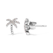 Bids.com 10K White Gold 1/10 Cttw Diamond  Encrusted Palm Tree Stud Earrings (H-I Color, I1-I2 Clarity) Earrings White Smoke White.Gold / 0.102