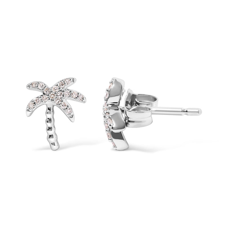 Bids.com 10K White Gold 1/10 Cttw Diamond  Encrusted Palm Tree Stud Earrings (H-I Color, I1-I2 Clarity) Earrings White Smoke White.Gold / 0.102