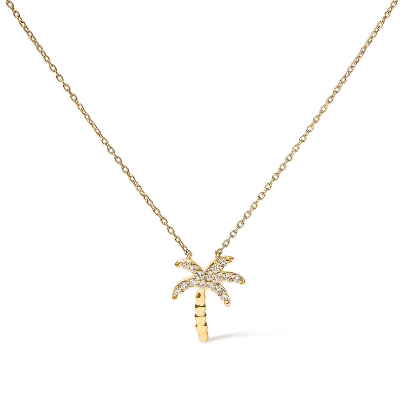 Bids.com 10K Yellow Gold 1/10 Cttw Round Diamond Palm Tree 18" Inch Pendant Necklace (H-I Color, I1-I2 Clarity) Necklaces White Smoke Yellow.Gold / 18