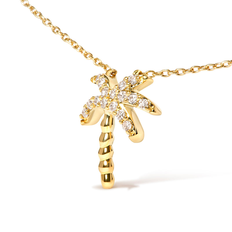Bids.com 10K Yellow Gold 1/10 Cttw Round Diamond Palm Tree 18" Inch Pendant Necklace (H-I Color, I1-I2 Clarity) Necklaces White Smoke Yellow.Gold / 18