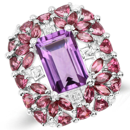 Bids.com 7.59 Carat Genuine Pink Amethyst, Rhodolite and White Topaz .925 Sterling Silver Ring Rings White Smoke size 6.00,size 8.00,size 7.00