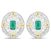 Bids.com 0.69 Carat Genuine Zambian Emerald and White Diamond .925 Sterling Silver Earrings Earrings White Smoke
