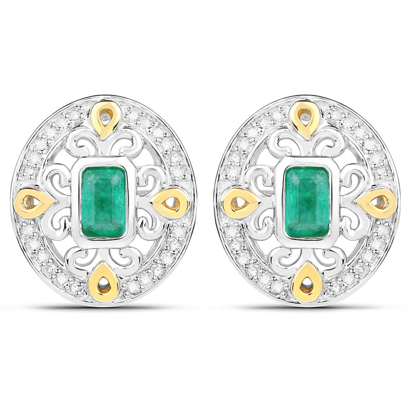 Bids.com 0.69 Carat Genuine Zambian Emerald and White Diamond .925 Sterling Silver Earrings Earrings White Smoke