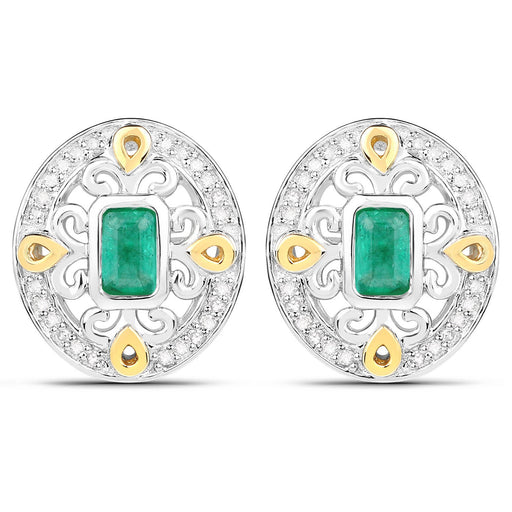 Bids.com 0.69 Carat Genuine Zambian Emerald and White Diamond .925 Sterling Silver Earrings Earrings White Smoke