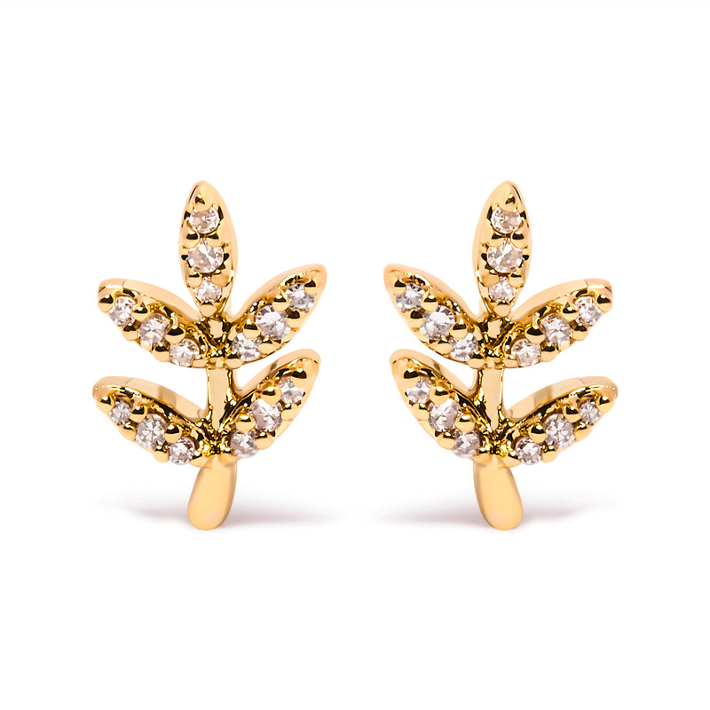 Bids.com 10K Yellow Gold 1/10 Cttw Diamond Accented Leaf and Branch Stud Earrings (H-I Color, I1-I2 Clarity) Earrings White Smoke Yellow.Gold / 0.115