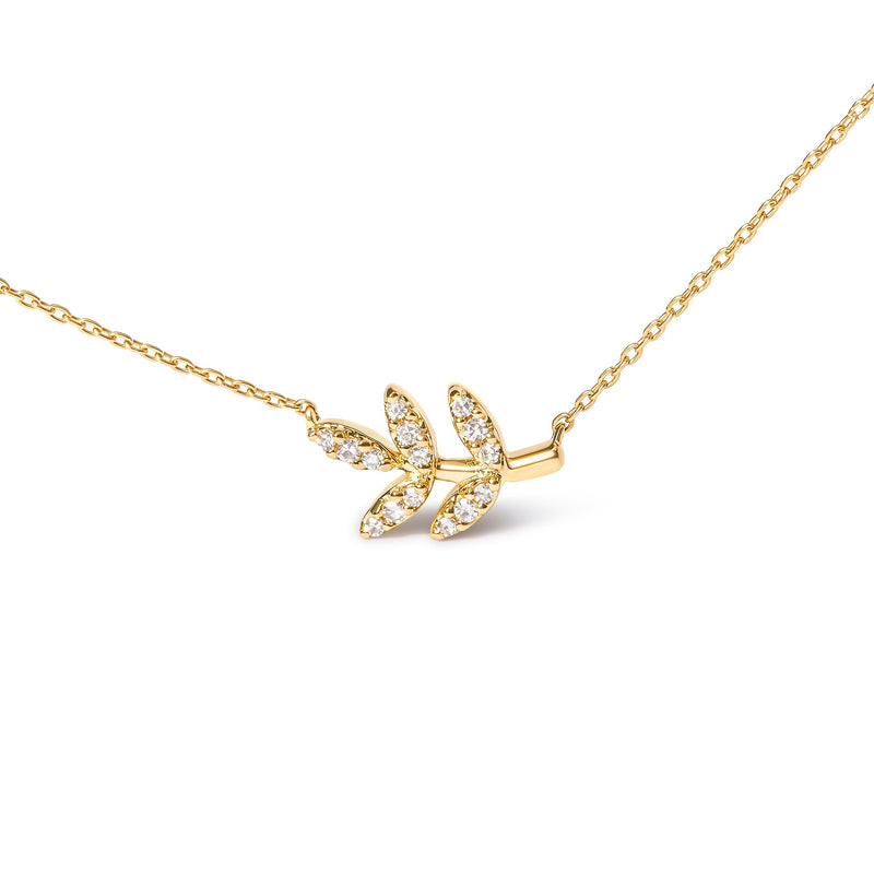 Bids.com 10K Yellow Gold 1/10 Cttw Diamond Leaf and Branch 18" Pendant Necklace (H-I Color, I1-I2 Clarity) Necklaces White Smoke Yellow.Gold / 18