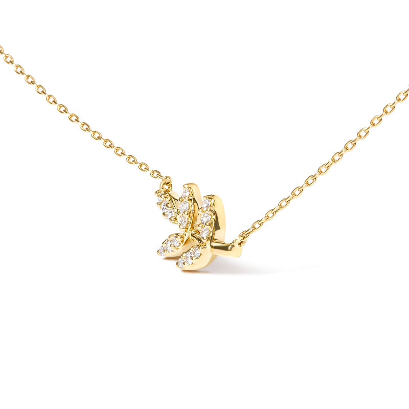 Bids.com 10K Yellow Gold 1/10 Cttw Diamond Leaf and Branch 18" Pendant Necklace (H-I Color, I1-I2 Clarity) Necklaces White Smoke Yellow.Gold / 18
