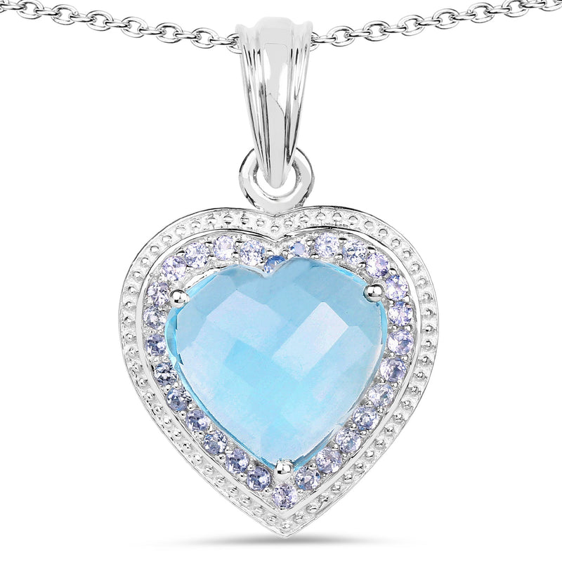 Bids.com 7.36 Carat Genuine Blue Topaz and Tanzanite .925 Sterling Silver Pendant Pendants White Smoke