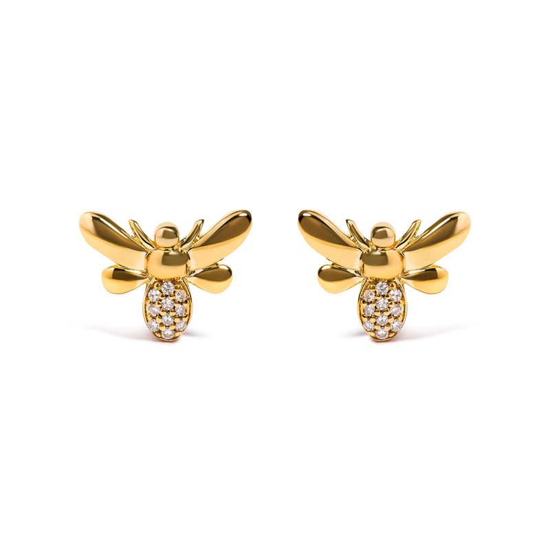 Bids.com 10K Yellow Gold Diamond Accented Bumble Bee Stud Earring (H-I Color, I1-I2 Clarity) Earrings White Smoke Yellow.Gold / 0.06