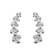 Bids.com 10K White Gold 1/10 Cttw Diamond Journey Style Climber Stud Earrings (H-I Color, I1-I2 Clarity) Earrings White Smoke White.Gold / 0.1