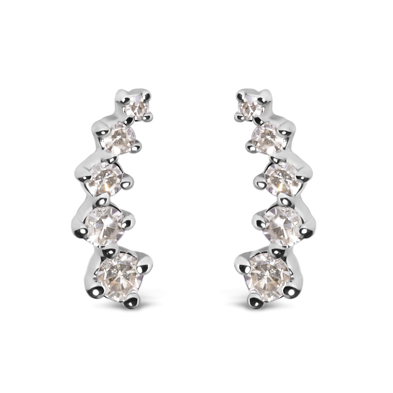 Bids.com 10K White Gold 1/10 Cttw Diamond Journey Style Climber Stud Earrings (H-I Color, I1-I2 Clarity) Earrings White Smoke White.Gold / 0.1