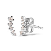Bids.com 10K White Gold 1/10 Cttw Diamond Journey Style Climber Stud Earrings (H-I Color, I1-I2 Clarity) Earrings White Smoke White.Gold / 0.1