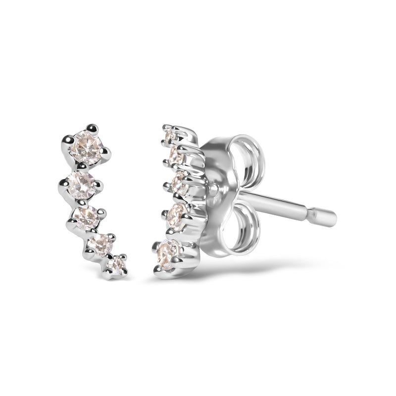 Bids.com 10K White Gold 1/10 Cttw Diamond Journey Style Climber Stud Earrings (H-I Color, I1-I2 Clarity) Earrings White Smoke White.Gold / 0.1