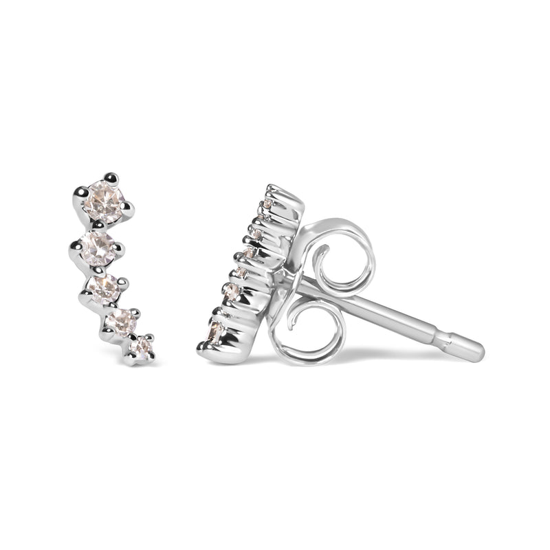 Bids.com 10K White Gold 1/10 Cttw Diamond Journey Style Climber Stud Earrings (H-I Color, I1-I2 Clarity) Earrings White Smoke White.Gold / 0.1
