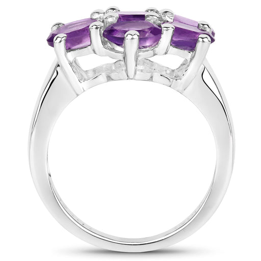 Bids.com 3.01 Carat Genuine  Amethyst .925 Sterling Silver Ring Rings White Smoke size 7.00,size 6.00,size 8.00,size 5.00,size 9.00