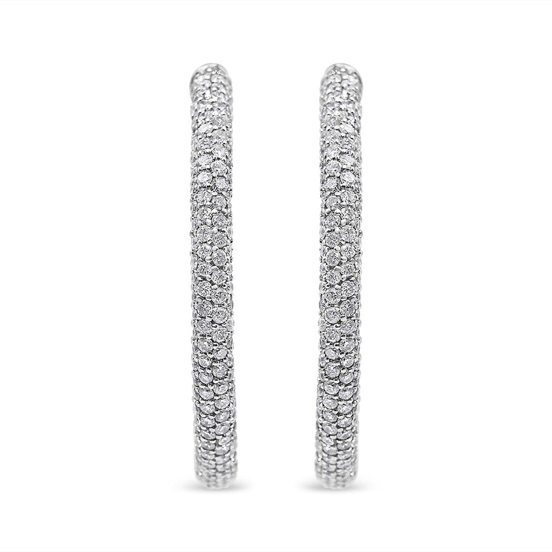 Bids.com 18K White Gold 2 1/3 Cttw Pave Set Diamond Semi Eternity Leverback Hoop Earrings (F-G Color, VS1-VS2 Clarity) Earrings White Smoke White.Gold / 2.33