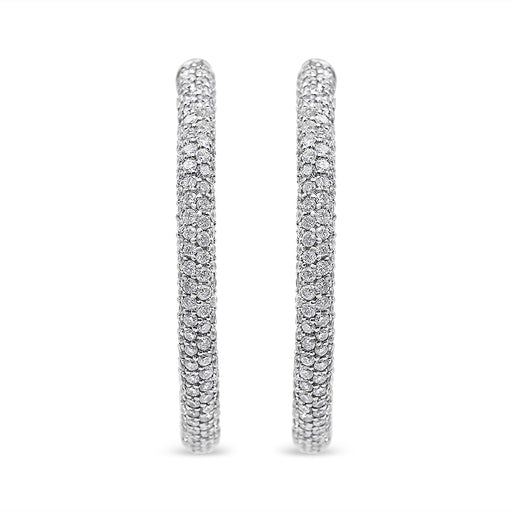 Bids.com 18K White Gold 2 1/3 Cttw Pave Set Diamond Semi Eternity Leverback Hoop Earrings (F-G Color, VS1-VS2 Clarity) Earrings White Smoke White.Gold / 2.33