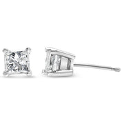Bids.com AGS Certified 14k White Gold 1.0 Cttw 4-Prong Set Princess-Cut Solitaire Diamond Push Back Stud Earrings for Women (E-F Color, I1-I2 Clarity) Earrings White Smoke White.Gold / 1