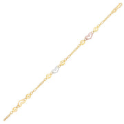 Bids.com 14k Tri-Color Gold Anklet with Multi Color Heart Stations Accessories White Smoke 10 / Tri-Color Gold