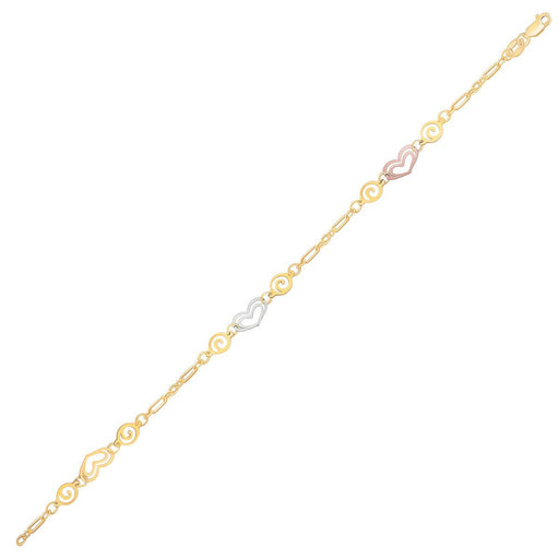 Bids.com 14k Tri-Color Gold Anklet with Multi Color Heart Stations Accessories White Smoke 10 / Tri-Color Gold