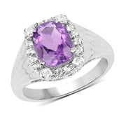 Bids.com 2.13 Carat Genuine  Amethyst and White Topaz .925 Sterling Silver Ring Rings White Smoke size 8.00,size 6.00,size 7.00,size 5.00,size 9.00