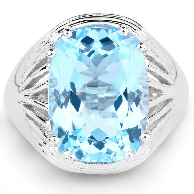 Bids.com 12.10 Carat Genuine Blue Topaz .925 Sterling Silver Ring Rings White Smoke size 6.00,size 7.00,size 8.00,size 9.00