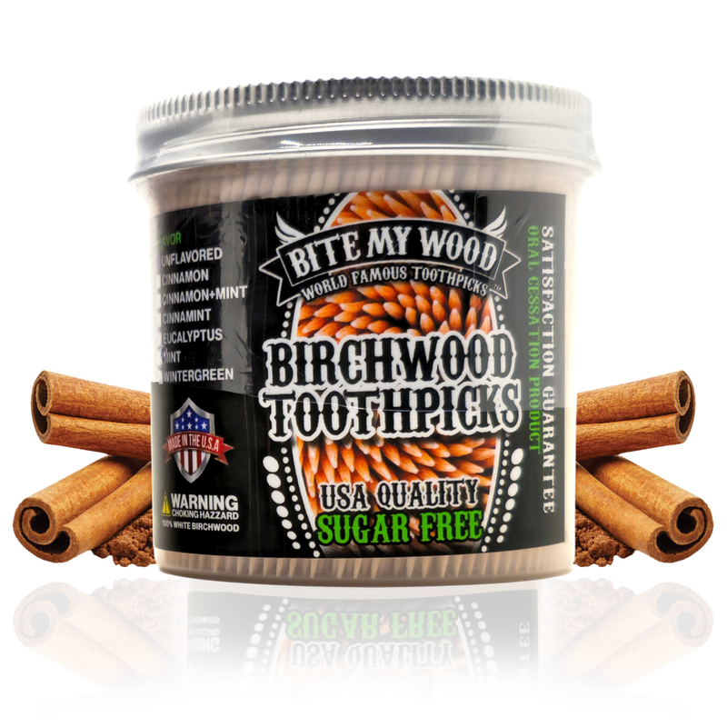 BiteMyWood 450 Qty BiteMyWood Flavored Birchwood Toothpicks in Plastic Jars Beauty & Personal Care - Nasal & Oral Care - Dental Floss & Picks White Smoke 450qty Cinnamon,450qty Cinnamint,450qty Eucalyptus,450qty Mint,450qty Wintergreen,Get All 5 Flavors
