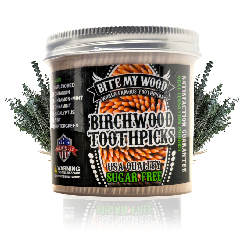 BiteMyWood 450 Qty BiteMyWood Flavored Birchwood Toothpicks in Plastic Jars Beauty & Personal Care - Nasal & Oral Care - Dental Floss & Picks Gray 450qty Cinnamon,450qty Cinnamint,450qty Eucalyptus,450qty Mint,450qty Wintergreen,Get All 5 Flavors