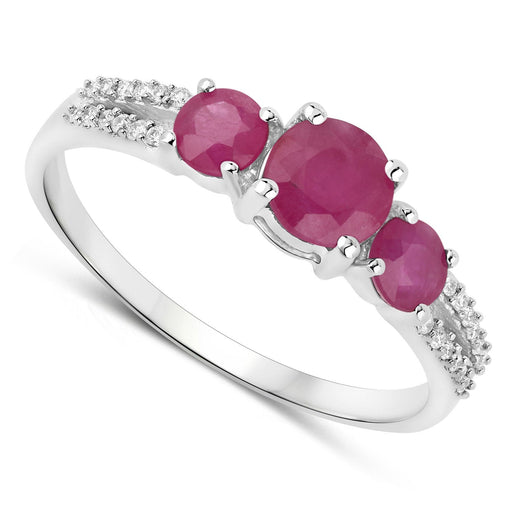 Bids.com 1.02 Carat Genuine Ruby and White Diamond 14K White Gold Ring Rings White Smoke size 6.00,size 7.00,size 8.00