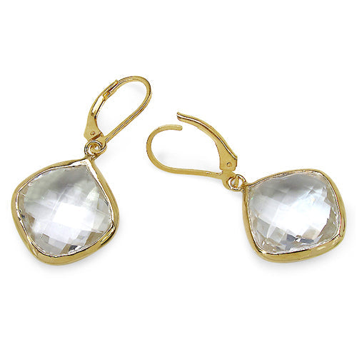 Bids.com 14K Yellow Gold Plated 23.86 Carat Genuine Crystal Quartz Sterling Silver Earrings Earrings White Smoke